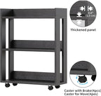 ALISENED Small Bookshelf and Bookcase, 3 Tier Wood Nightstand with Wheels, Modern Bedside End Table with Storage Rack for Bedroom, Library, Living Room, Home, Office Cart, Black