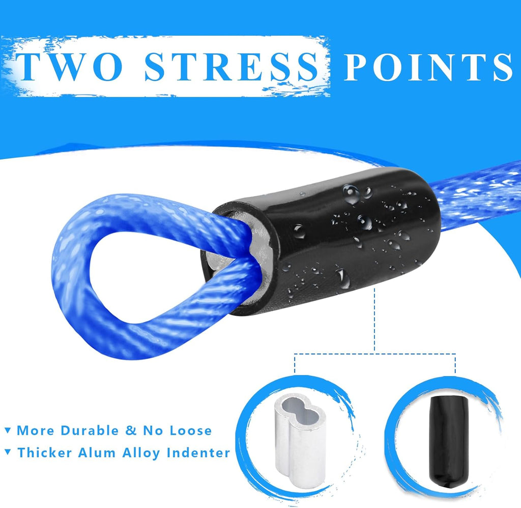 40ft Clothes Line Outdoors 3/16" Wire Ropes Blue PVC Coating Laundry Drying Clothesline with Metal Hooks and Snap Heavy Duty for Umbrella Travel Outside Camping Backyard
