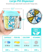 Pill Organizer,Pill Dispenser with 7 Large Compartments,Portable Pill Box for Travel, Anti-Mix Design & Wide Opening Design, Easy Access to Vitamin Dispenser, Includes 20 Blank Stickers（Blue）