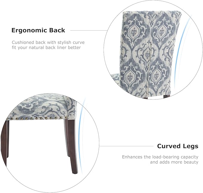 COLAMY Upholstered Parsons Dining Chairs Set of 6, Fabric Dining Room Kitchen Side Chair with Nailhead Trim and Wood Legs - Blue/White Flower