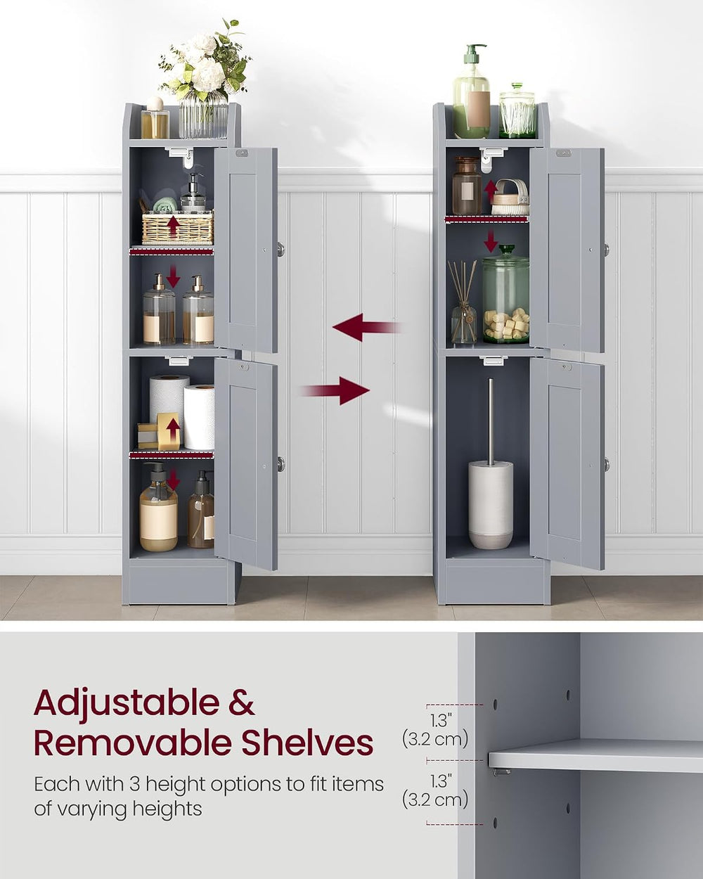 VASAGLE Small Storage Corner Floor Cabinet, 2 Doors, Dove Gray