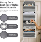 Kitchen Organizers and Storage with 4 Side Mesh Pockets, 44lb Weight Capacity Hanging Behind The Door Storage Suitable for Storing Toys, Shoes, Towels, Dark Grey, 4 Shelf