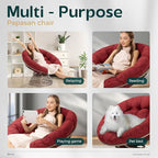 Bme 40" Ergonomic Wicker Papasan Chair with Soft Thick Density Fabric Cushion, High Capacity Steel Frame, 360 Degree Swivel for Living, Bedroom, Reading Room, Lounge, Cherry Sangria-Brown Base