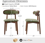 HULALA HOME Dining Chairs Set of 2 Mid-Century Modern Fabric Upholstered Dining Room Chairs Kitchen Side Chair with Open Curved Back, Walnut Rubber Wood Legs, Dinner Chairs for Living Room, Olive