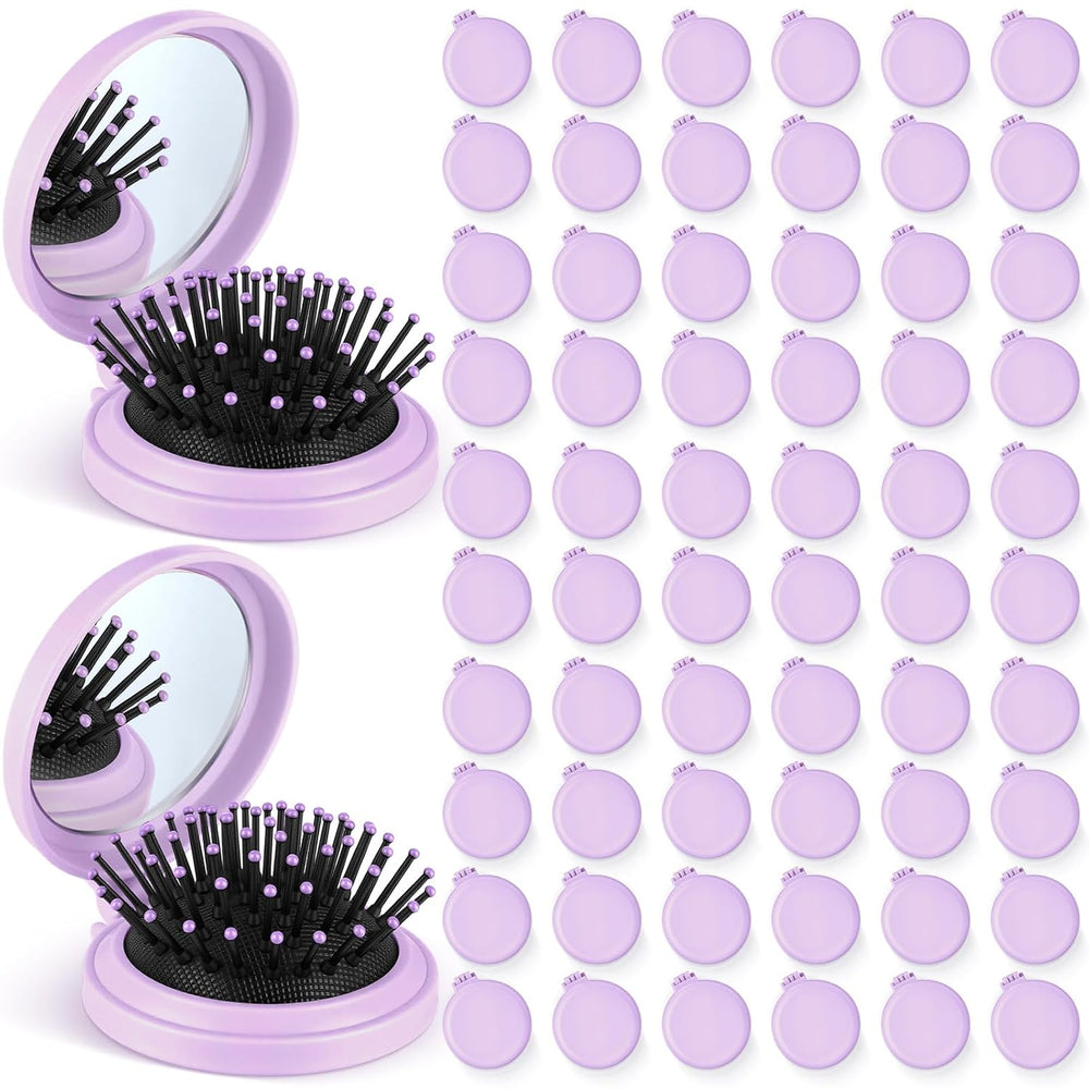 Sliner 60 Pcs Mini Folding Hair Brush with Mirror for Women, Purple