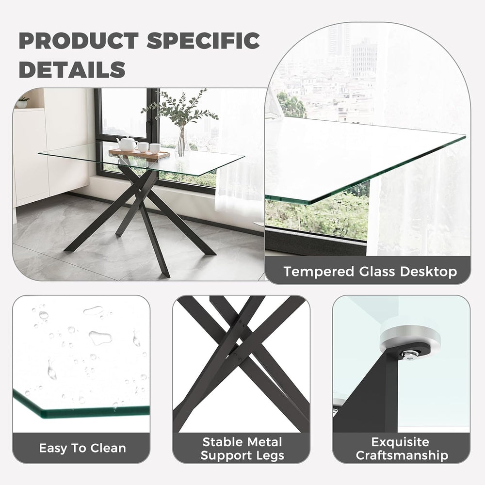 51.18" W Glass Dining Table Set for 4, Modern Rectangular Glass Kitchen ...