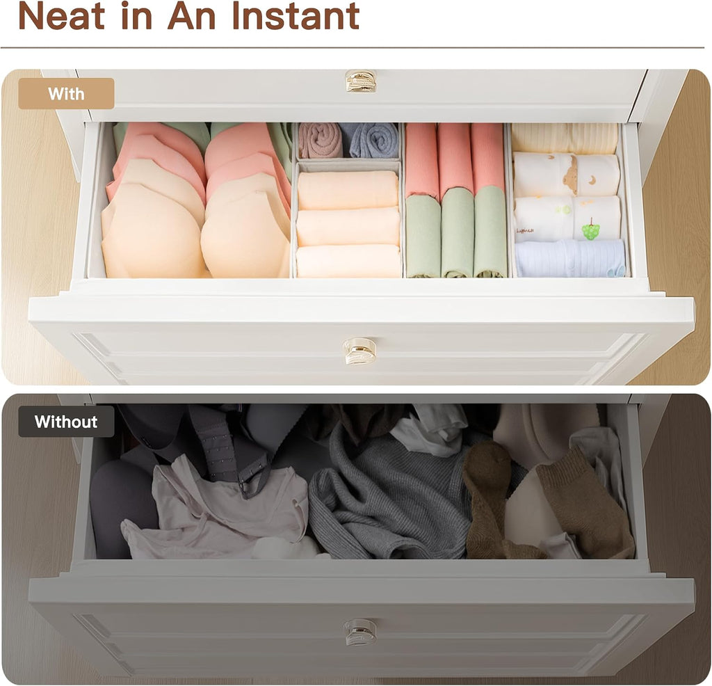 Drawer Organizer Clothes, 10 Pack Dresser Organizer for Baby Clothes, Underwear, Sock- Foldable Closet Organization and Storage Dividers Bins for Nursery, Bedroom (Oatmeal)