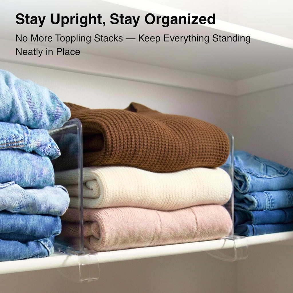Shelf Dividers Purse Organizer for Closet: 12-Pack Acrylic Bag Storage Organizer for Handbags, Clutches, Clothes, Sweater, Towel on Wood Shelves