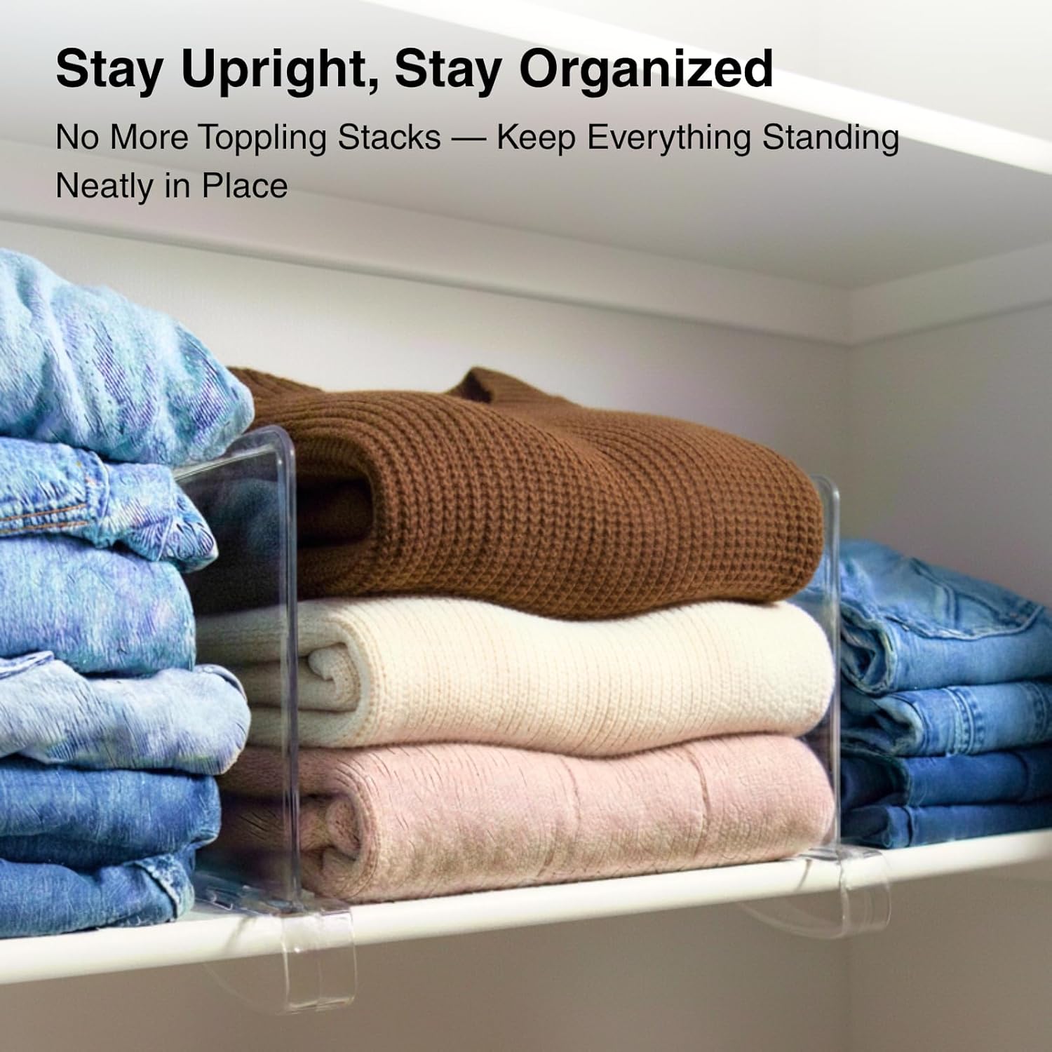Shelf Dividers Purse Organizer for Closet: 6-Pack Acrylic Bag Storage Organizer for Handbags, Clutches, Clothes, Sweater, Towel on Wood Shelves