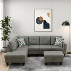 Modern Living Room Furniture Sets with Pillows, Modular Sectional Couches with Chaise Lounge, 4-Seaters L Shape Sofa with Storage Ottoman, for Living Room, Grey