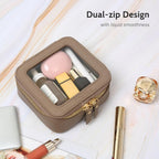 Aveniee Mini Clear Makeup Bag, Small Cosmetic Bags Travel Toiletry Pouch Organizer, TSA Approved Make up Case with Zipper, Car Bag for Essentials,Taupe