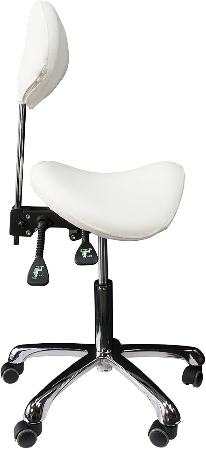 Rolling Stool with Back, Adjustable Salon Chair, White