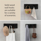 Coat & Hat Hooks Wall Mount with Key Holder, Wall Mounted Coat Rack with 9 Retractable Hangers, Solid Wood Slim Key Holder for Entryway Decor, 17in Natural Finish