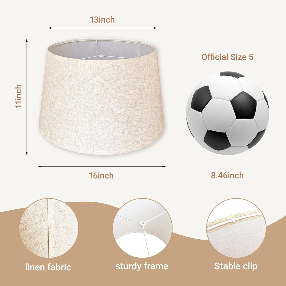 Large Drum Lamp Shades Set of 2, Natural Linen 13"Top x 16" Bottom ...