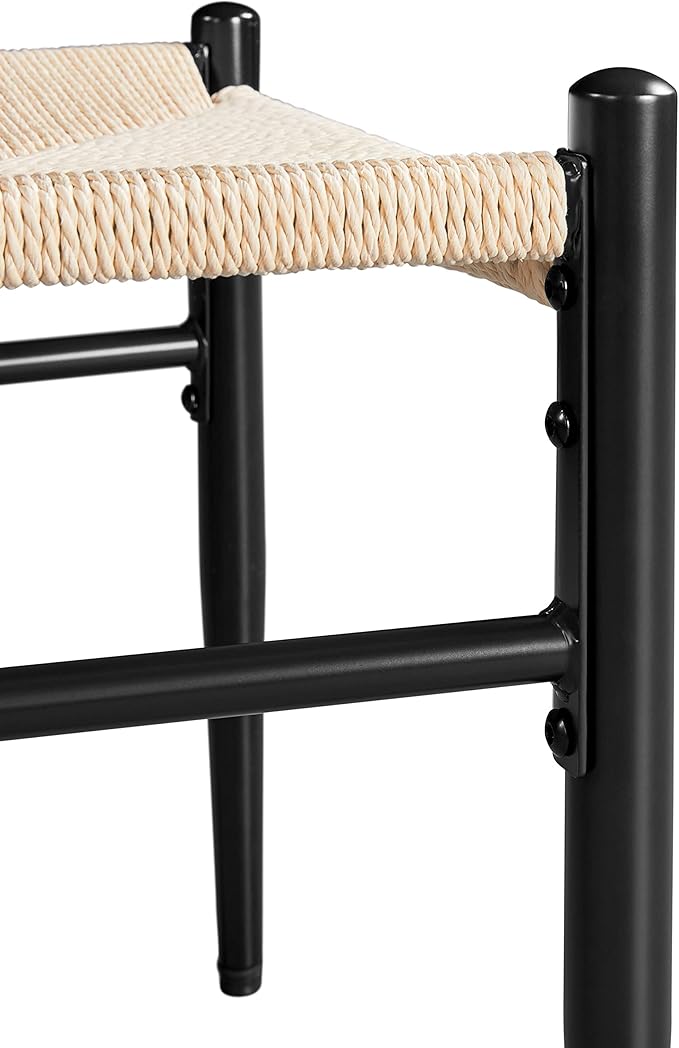Yaheetech Weave Dining Chairs Set of 2 Mid-Century Modern Dining Room Chairs with Weave Hemp Seat and Metal Legs for Kitchen, Living Room, Restaurant, Black