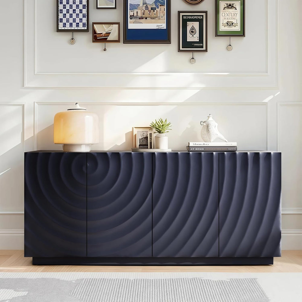 4 Door Modern Sideboard Buffet Cabinet with Spiral Grain, Accent Storage Side...