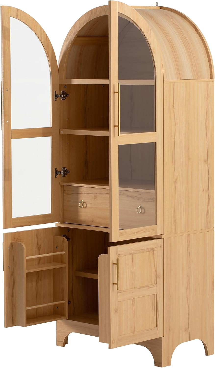 71" Tall Arched Kitchen Pantry Cabinet with Door Shelves, Farmhouse Stor...