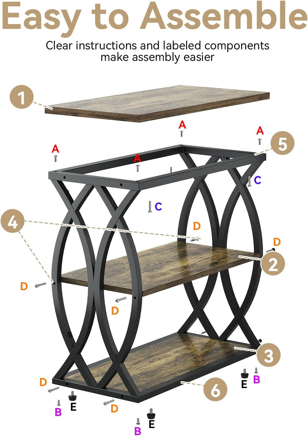 End Table, Narrow Side Table, 3-Tier End Table with Metal Frame, Living Room ...