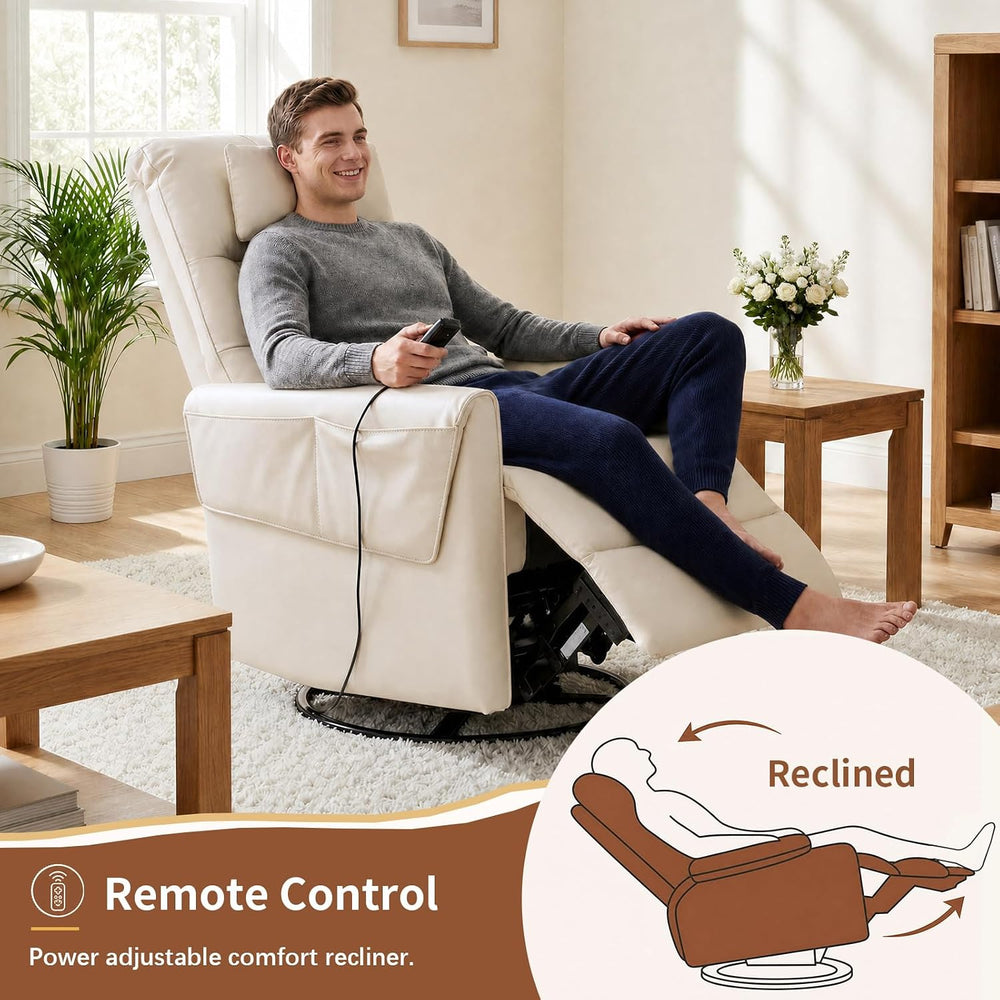 AIRSKY Genuine Leather Power Swivel Rocking Recliner Chair for Adults | Recli...