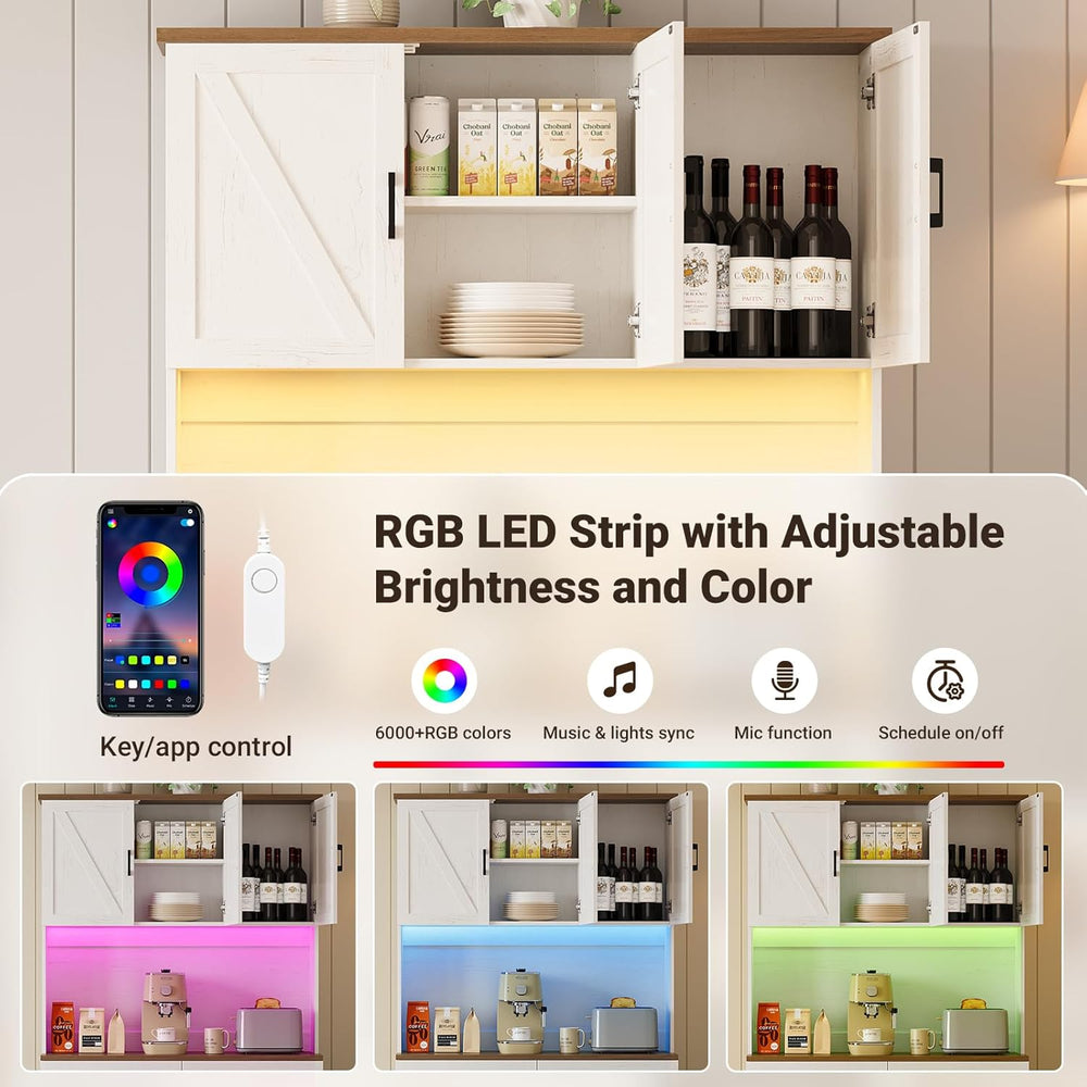 ELYKEN 71" Kitchen Pantry Cabinet with Charging Station & LED Lights...
