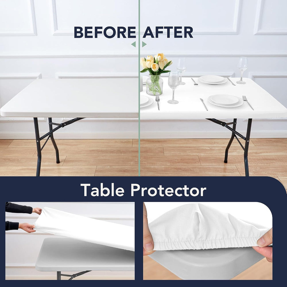 6ft Fitted Tablecloth Rectangle 6-Pack, White Elastic Table Cover
