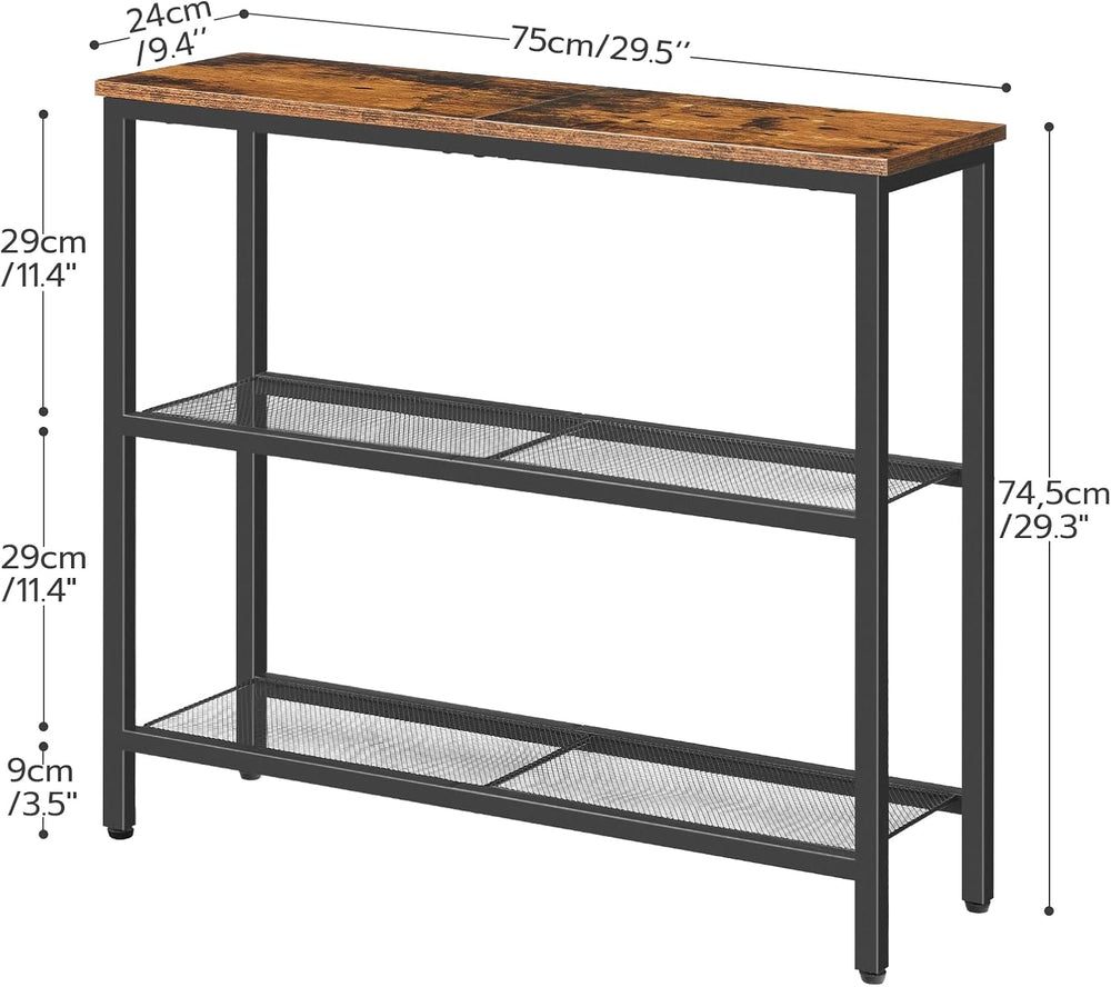 HOOBRO 29.5" Narrow Console Table, 3-Tier Entryway Table, Thin Sofa Tabl...