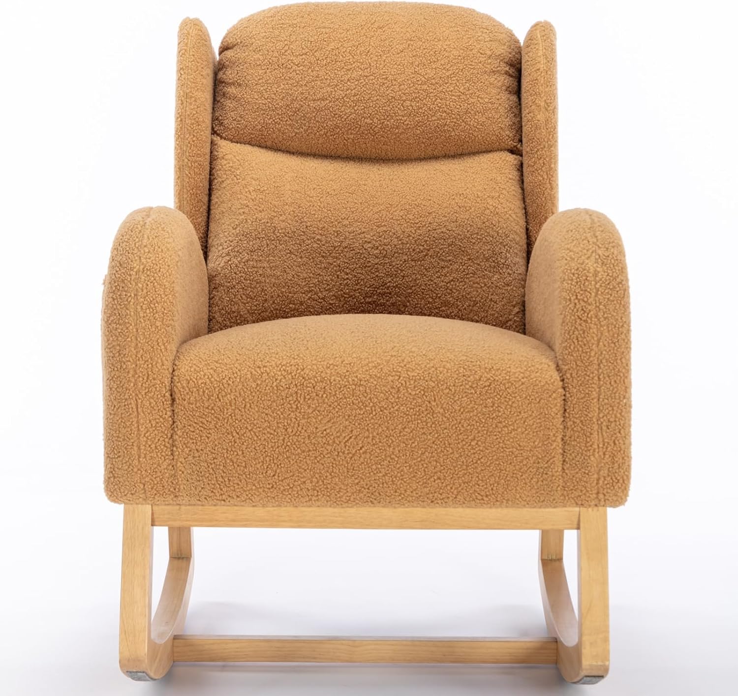 Khaki Teddy Fabric Rocking Chair with Solid Wood Legs
