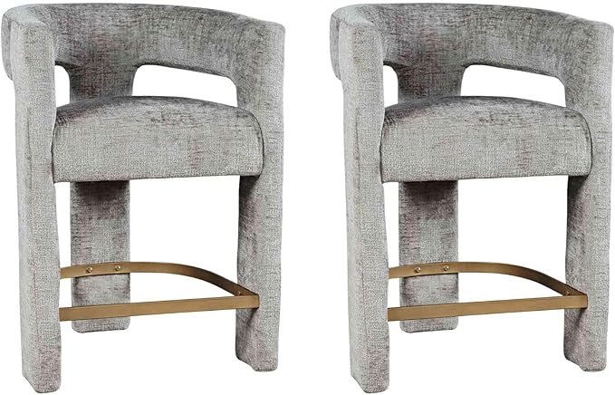 Jofran Upholstered Counter Stool with Arms – Versatile Barstools – Stylish Seating for Kitchen Dining Room or Home Bar, Grey, Set of 2