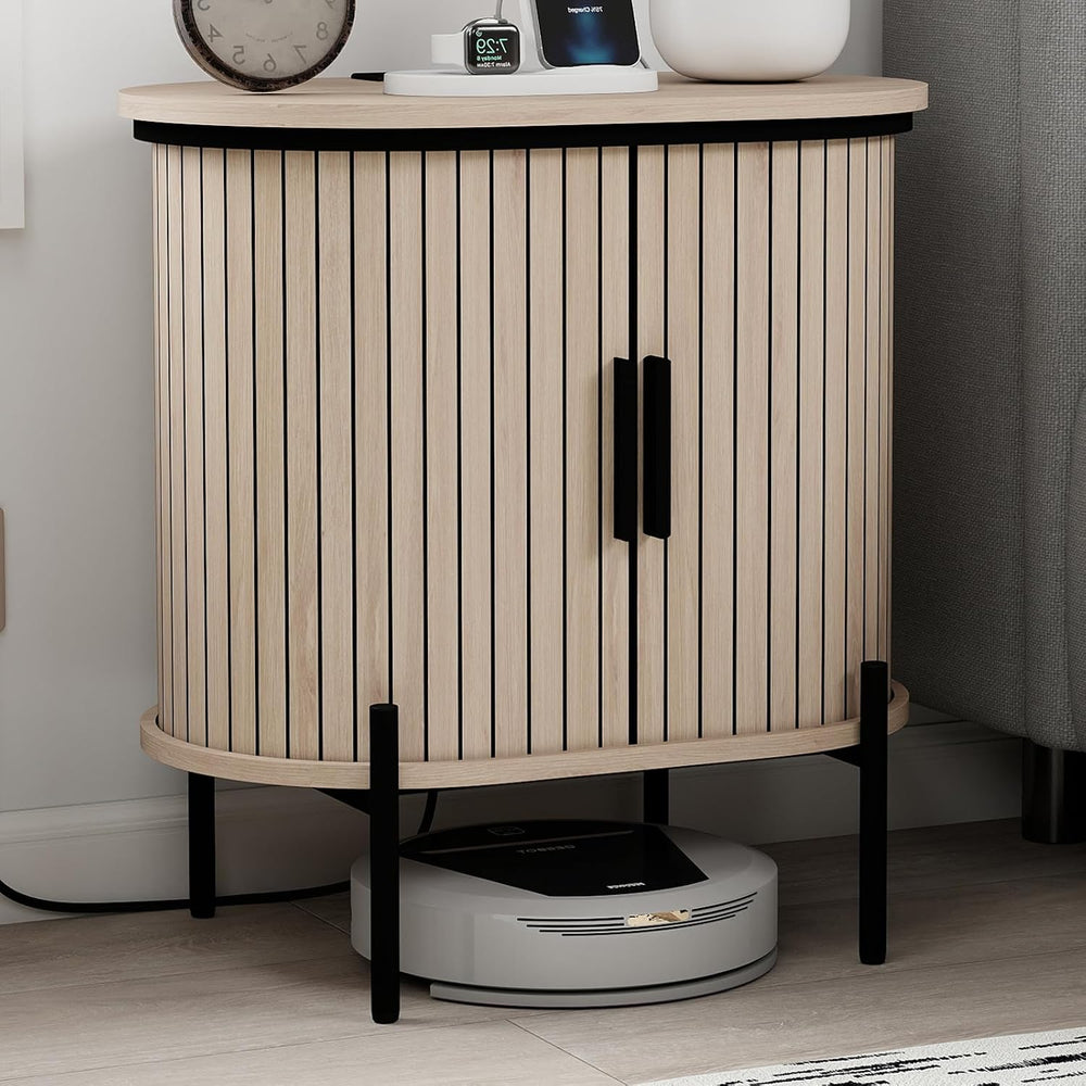 CANMOV Mid Century Modern Side Table,Oval Nightstand with Charging Station &a...