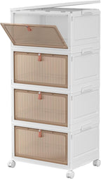 CTSNSLH 4 Tier Plastic Storage Bins and Boxes Organizer - 27Qt Stackable with Lids for Bedroom, Living Room, Office - Foldable Containers