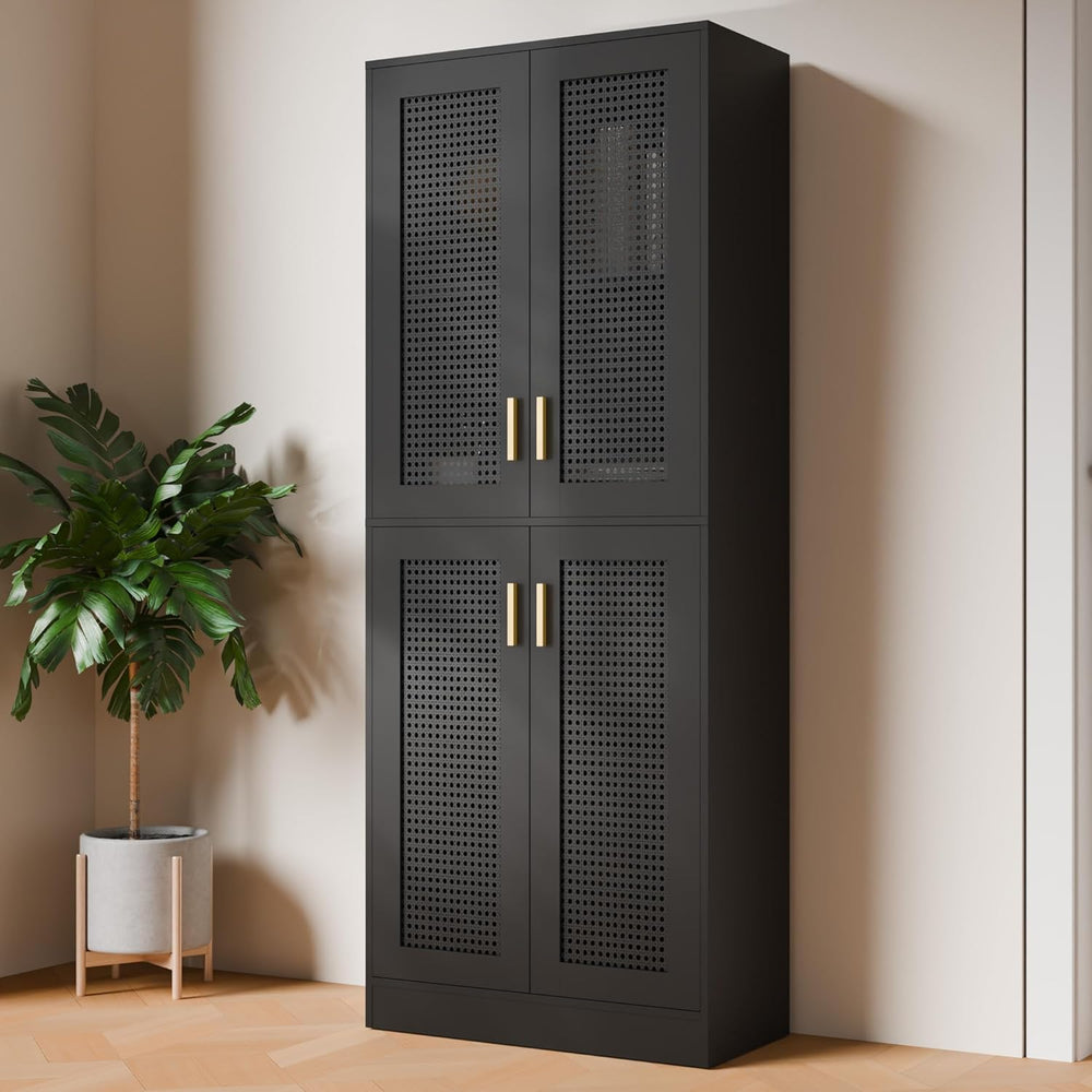 Cozy Castle Kitchen Pantry Cabinet, 71" Tall Rattan Doors Storage Cabine...