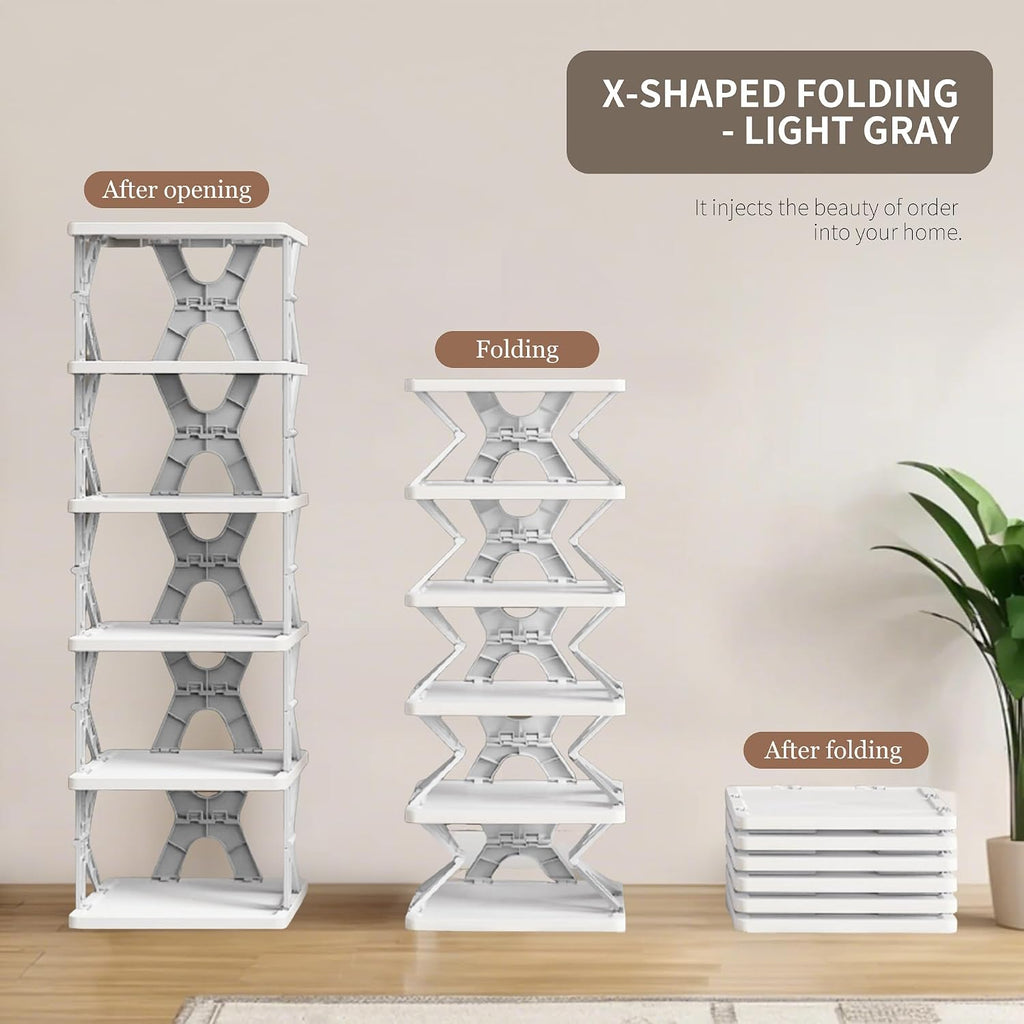 Shoe Rack, Collapsible Kids Shoe Rack, 6-Tier Small Foldable Shoe Organizer for Entryway, Dorm, Bedroom (Pink-x)