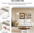 Faux Leather Couch, Mid Century Modern Comfy Loveseat Sofa with Wide Arm, Side Pockets, Solid Wooden Frame for Office, Living Room and Bedroom, 2 Seater (White, 71.25 Inches)