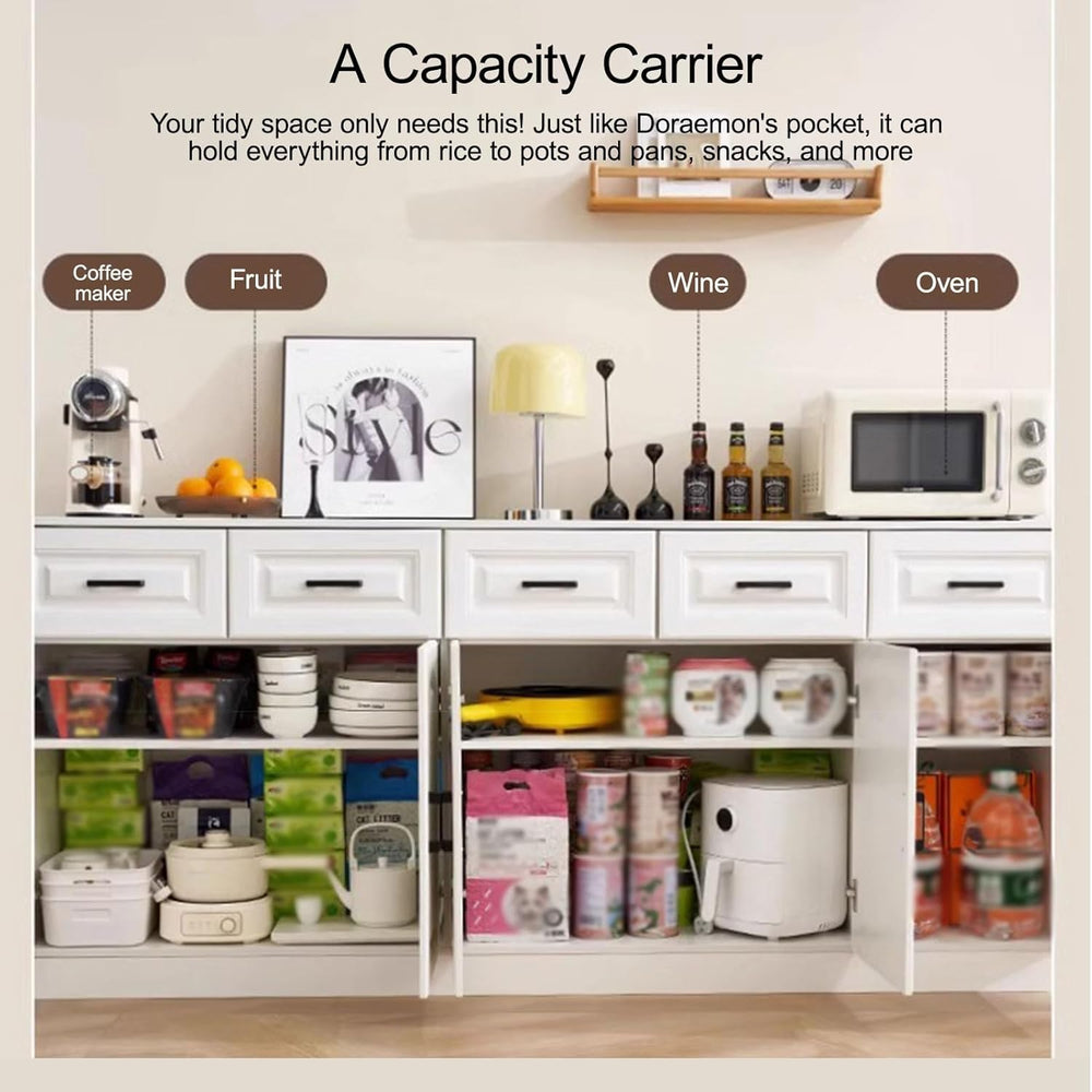 Pantry Storage Cabinet, Modern Hutch with Storage Drawers, Drawers and Adjust...