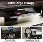 Fenge Dual Monitor Stand, 42.5 Inch Monitor Riser for Desk, Wood Desk Shelf for 2 Monitors, 2 Tier Monitor Shelf with Headphone Stand & Phone Holder
