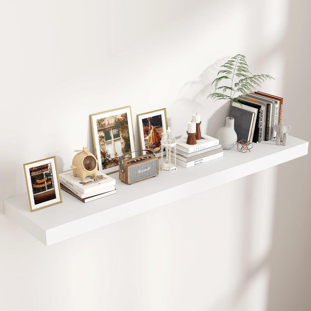 55 Inch Floating Shelves for Wall, 12"D Wood Storage Shelves, White Finish