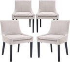 COLAMY Modern Dining Chairs Set of 4, Upholstered Corduroy Accent Side Leisure Chairs with Mid Back and Wood Legs for Living Room/Dining Room-Beige