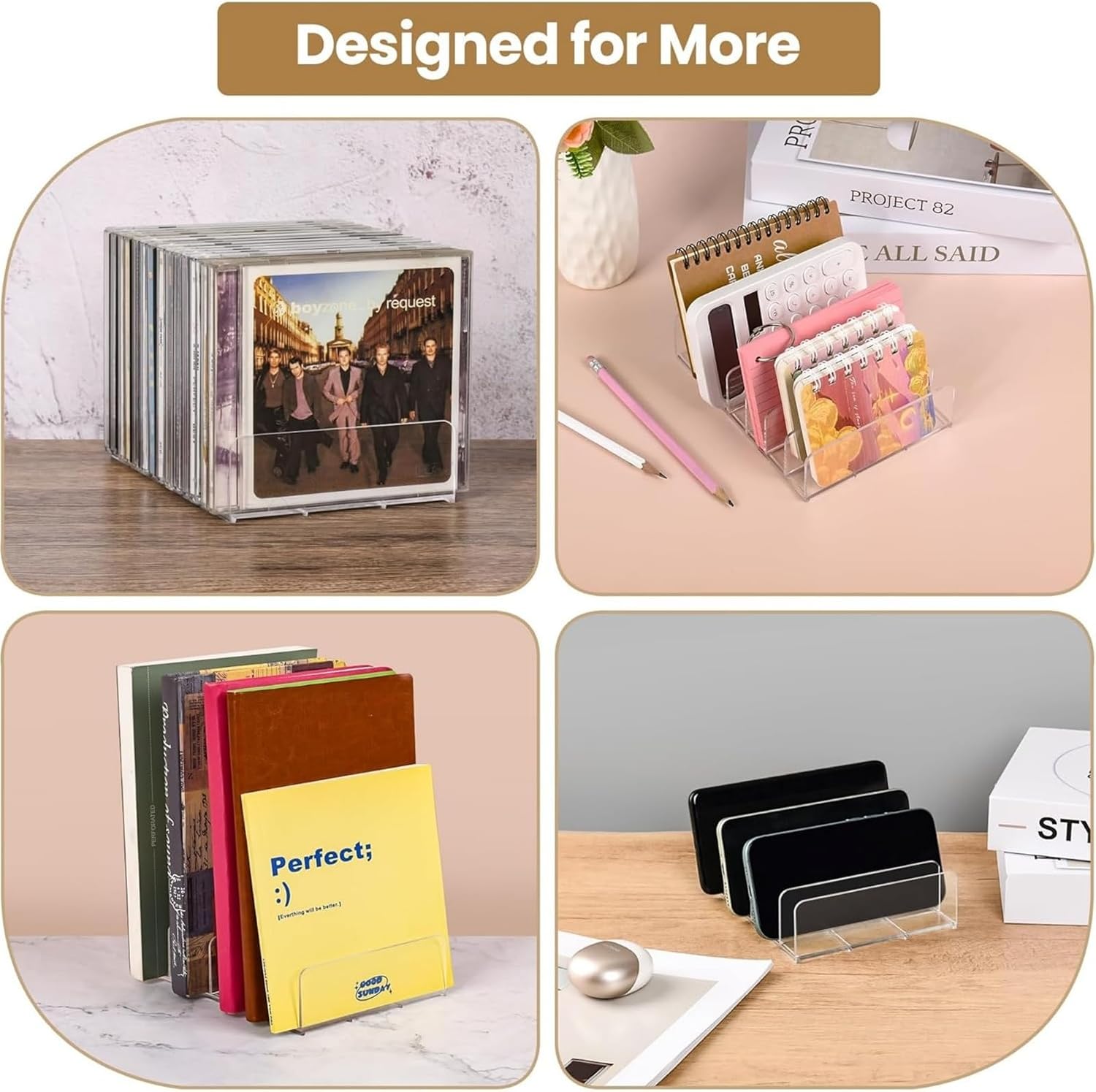2 Pack Clear Acrylic CD Holder: DVD and CD Storage Box - CD Display Rack CD Organizer - Vinyl Record Storage Holds up to 14 Standard CD Cases for Media Shelf Storage and Organization
