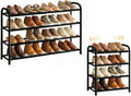 ENJOYBASICS 4 Tier Expandable Shoe Rack for Closet, Free Standing Metal Shoe Shelf Storage Organizer Holder 16 Pairs, Adjustable Width Shoe Rack for Entryway Small Space, Black