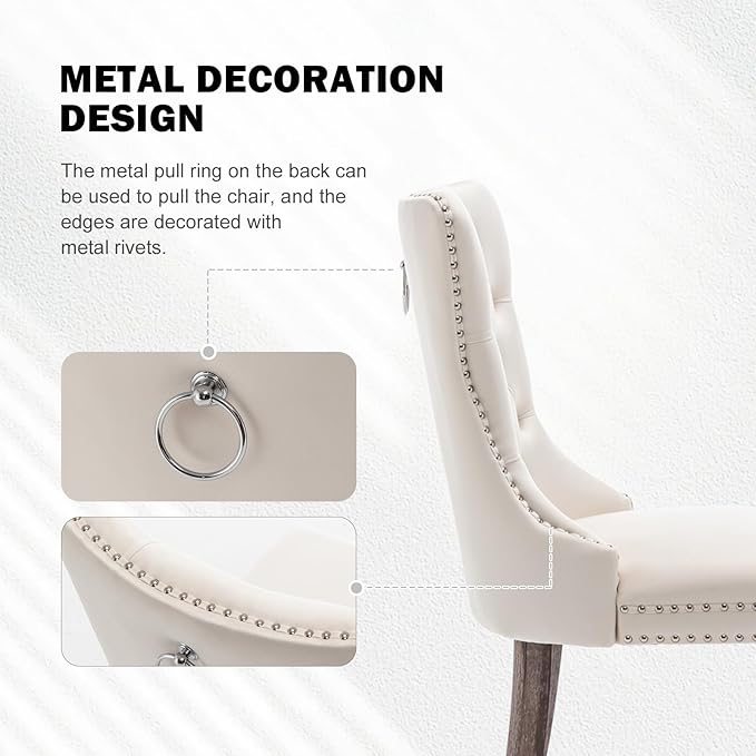Velvet Dining Chairs Set of 6,Upholstered Dining Chairs with Ring Pull Trim and Button Back,Modern Seating for Kitchen, Bedroom & Living Room(Beige)