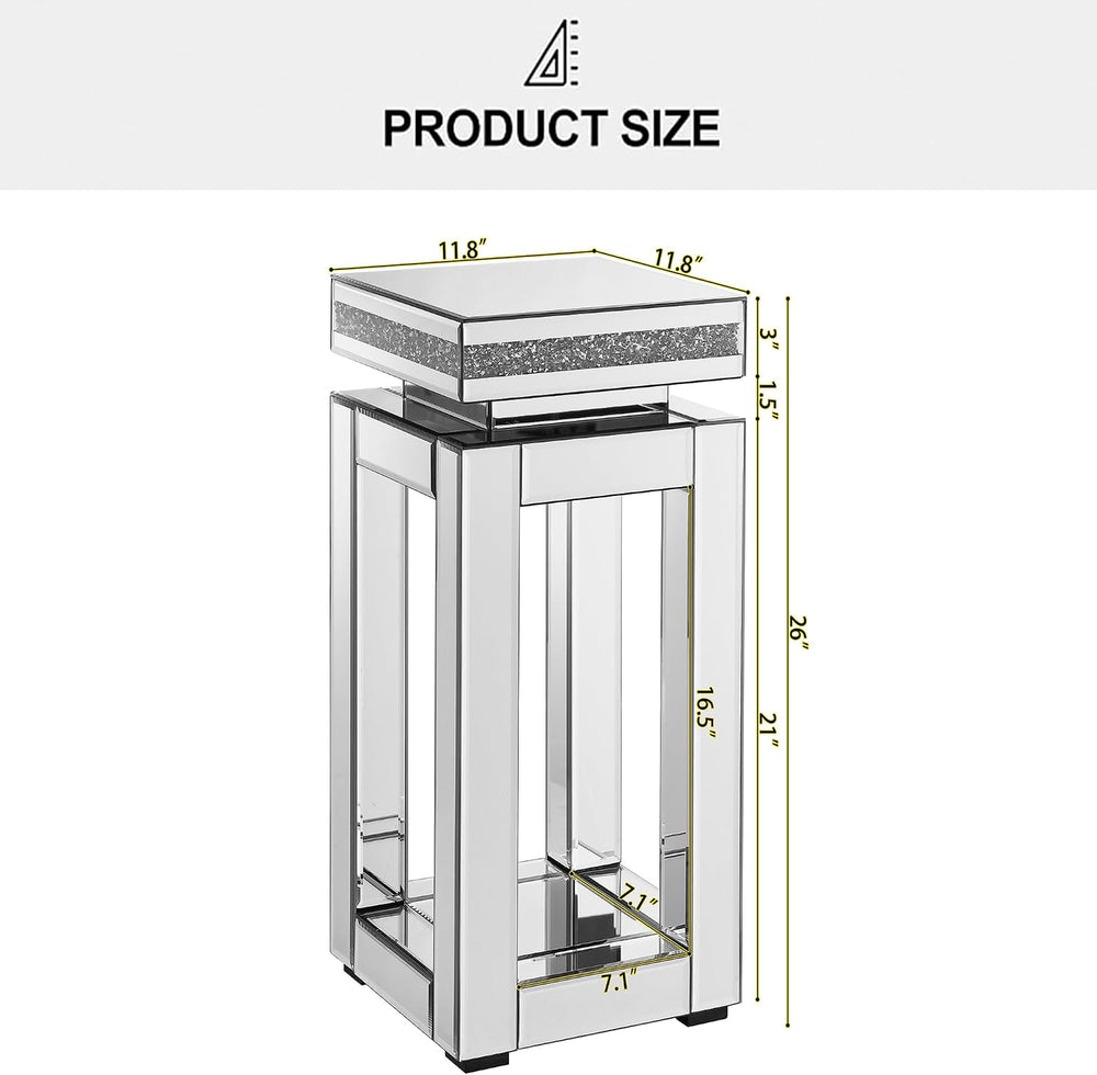 IKIFLY Mirrored Nightstand with Storage, Silver End Table with Square Tableto...