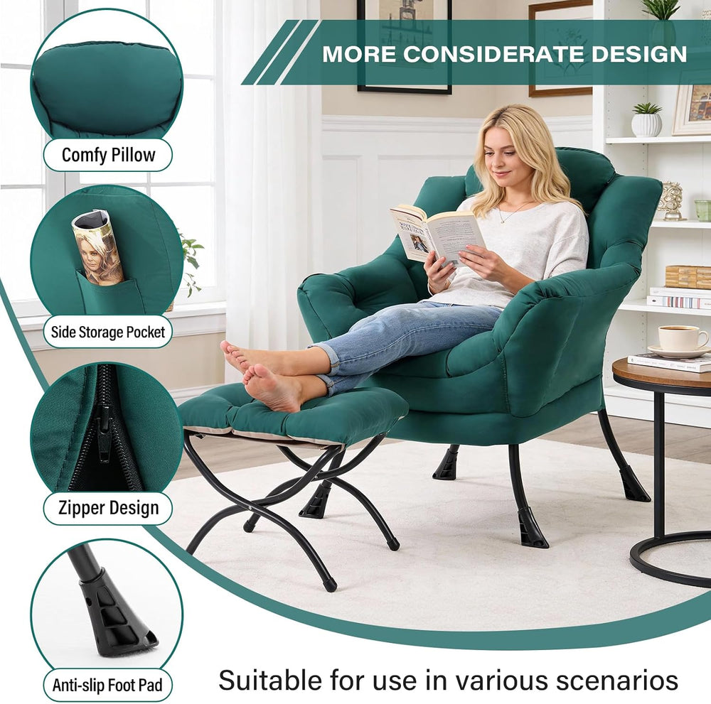 Modern Lazy Chair with Ottoman, Comfy Accent Reading Chair for Living Room