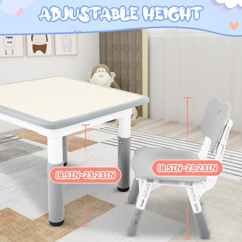 FAHKNS Kids Table with 2 Chairs, Height Adjustable Toddler Table and Chairs Set for Graffiti Desktop,Non-Slip Legs,Kids Multi-Activity Desk for Learning, Reading, Playing, Painting, Eating