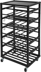 5-Tier Spray Paint Rack Organizer, Rolling Spray Bottle Holder with Storage Shelf, Metal Spray Paint Can Storage Holder, Aerosol Can Holder Rack for Garage, Craft Workroom (Black)