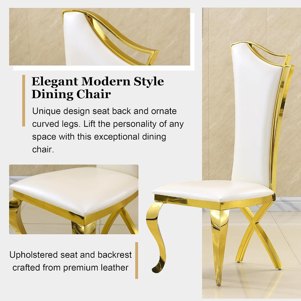 Luxury Dining Chairs Set of 4, Modern White Leather Upholstered Kitchen Chair...
