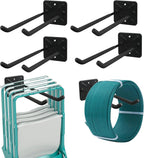 Folding Chair Rack, Heavy Duty Garage Wall Mount Organizer and Holder, Multi-Use Storage Hooks for Chairs, Ladders, Garden and Yard Tools, Durable Metal Utility Hangers (4Pack)