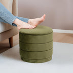15 Inch Round Velvet Storage Ottoman, Upholstered Foldable Foot Rest Stool with Tray, Small Coffee Table for Bedroom Living Room