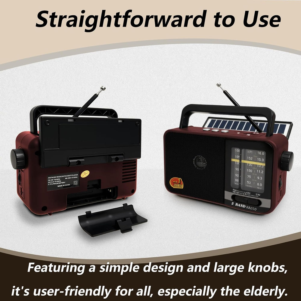 Portable AM FM Shortwave Radio, Bluetooth Solar Powered Emergency Radio