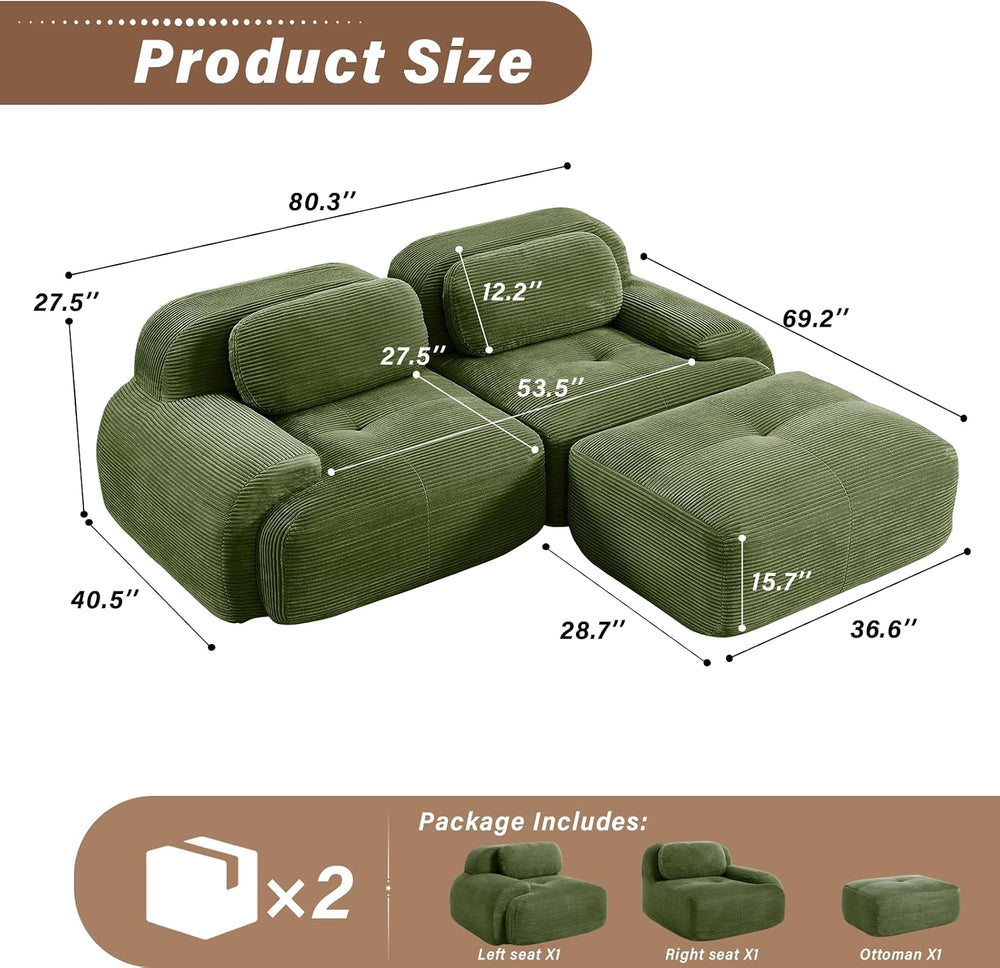 SoarFlash 81” Sectional Cloud Sofa Couches for Living Room-2 Seater L-Shaped ...