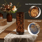 Large Leopard Amber Glass Vase, Luxe 11.8” Brown Decorative Centerpiece, Translucent Vintage Tortoise Shell Vase for Pampas Grass, Boho Modern Farmhouse Home Decor